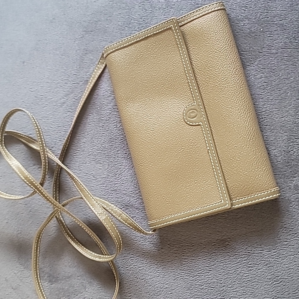 Trussardi Vintage Convertible Crossbody Clutch Wallet Taupe / Olive 7.5" x 5"